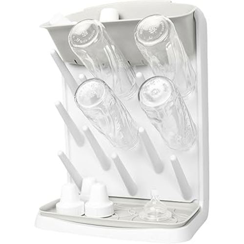 Ubbi Vertical Baby Bottle Drying Rack, Space Saving Countertop Bottle Dryer | 13-Peg Bottle Drying Rack Removable Drain Tray, Baby Organizer for Pump Parts, Pacifiers & Accessories, Dishwasher Safe, Oat