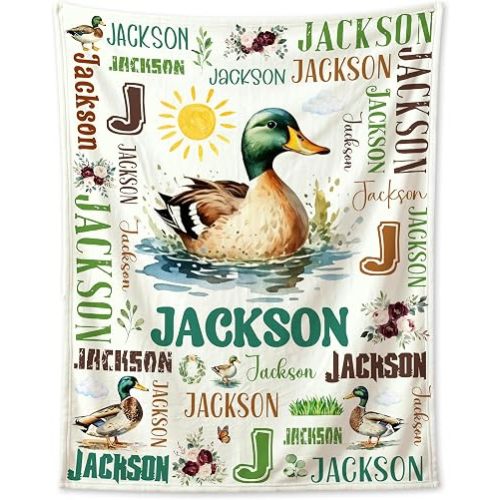 Personalized Mallard Duck Blanket for Boys Girls,Custom Baby Blanket with Name for Newborn Toddler Kids,Customized Throw for Nursery Birthday Stroller Crib Swaddle,4 Size