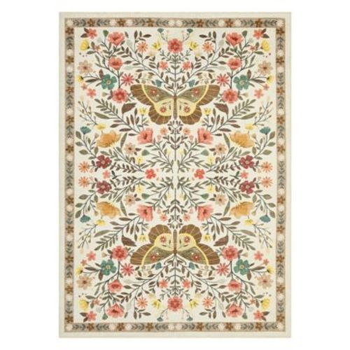 Washable Farmhouse Floral Print Living Room Rugs, Soft Butterfly Print Ultra Thin Bedroom Carpet, Non Slip Textured Dining Room Rugs