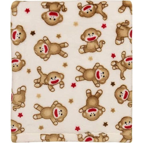 Baby Starters Super Soft Sock Monkey Baby Blanket for Newborns and New Moms (Ivory and Red, 30"x40")
