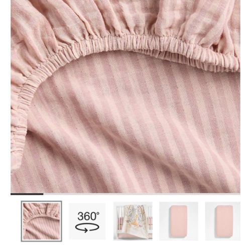 Supersoft Striped Lilac Rose Organic Cotton Gauze Baby Crib Fitted Sheet