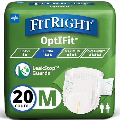 FitRight Ultra Adult Diapers, Disposable Incontinence Briefs, Leak-Proof Diaper, Absorbent Briefs For Men and Women, Maximum Protection, Medium, 32 – 44 in, 20 briefs per bag