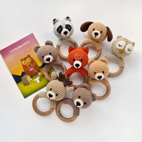 Woodland animal baby toy Gift for forest baby shower Bear Mouse Rat Owl Dog Raccoon Deer Fox rattle