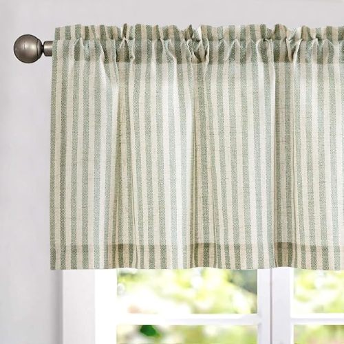 jinchan Valance Curtain Linen Textured Striped Window Curtain for Living Room Light Filtering Farmhouse Valance for Kitchen Rod Pocket 1 Panel 16 Inch Sage Green on Linen 1 Panel