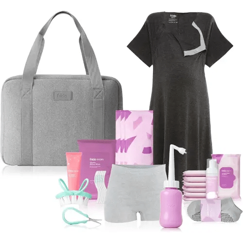 Frida Mom 30pc Pre-Packed Hospital & Diaper Bag Essentials Gift Set, Includes Labor, Postpartum, & Newborn Grooming Kit in One, Easy to Organize with Removable Toiletry Bags, & Suitcase Strap
