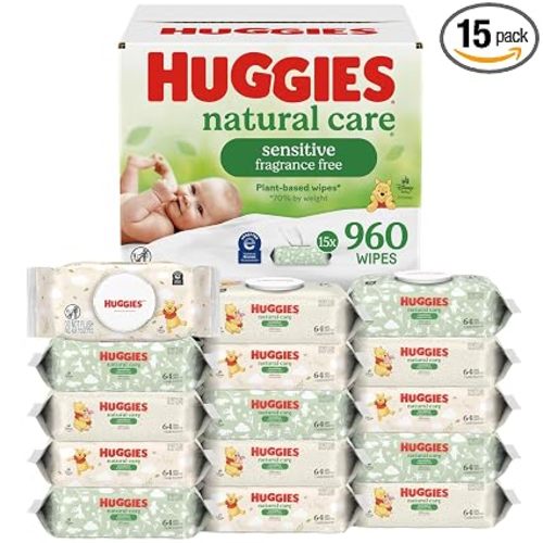 Huggies Natural Care Sensitive Baby Wipes, Unscented, 15 Packs, 960 Wipes