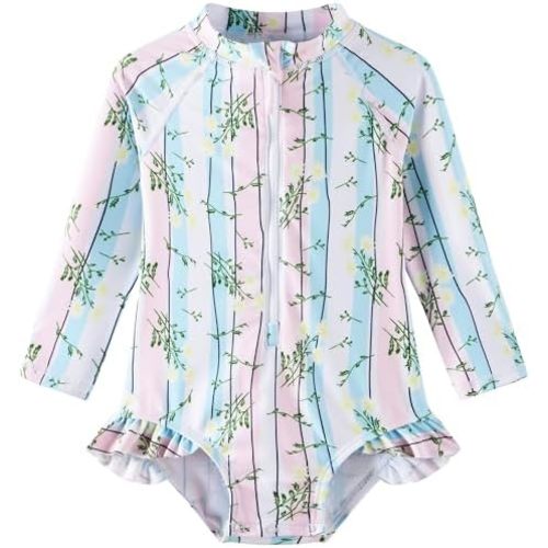 UMELOK Baby Girls' One Piece Swimsuit Rash Guard Swimwear Long Sleeve with UPF 50+ Sun Protection