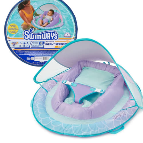 Swimways Infant Spring Float, Baby Pool Float with Canopy & UPF Protection, Swimming Pool Accessories for Kids 3-9 Months, Shark