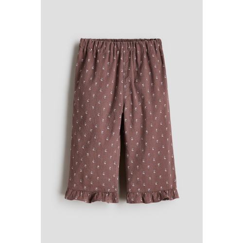 Brown/floral Ruffle-Trimmed Cotton Pants for kids | H&M US