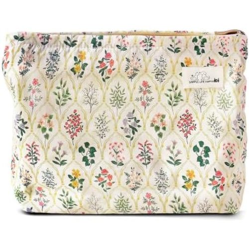HAPPYHEIDI Large Makeup Bag Travel Cosmetic Pouch, Country Florals