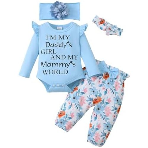 SUNNY PIGGY Ropa para bebé recién nacida, con volantes, mameluco de algodón floral, conjunto de pantalones de algodón para niñas