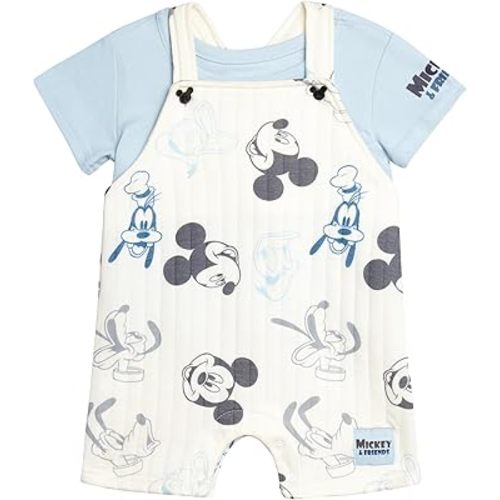 Disney Baby Boys Shorts Set - 2 Piece Spiderman Mickey Mouse Cars Winnie the Pooh Shortall Romper Shirt Short Set (0-3M-24M)