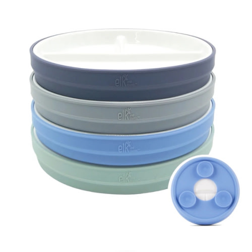 6.7"/16cm Porcelain White Divided Plates with Silicone Suction Sleeves