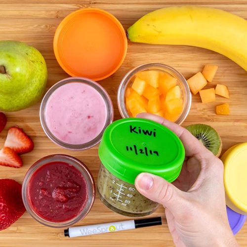 WeeSprout Glass Baby Food Storage Jars - 12 Set, 4 oz Baby Food Jars with Lids, Freezer Storage, Reusable Small Glass Baby Food Containers, Microwave & Dishwasher Friendly, for Infants & Babies