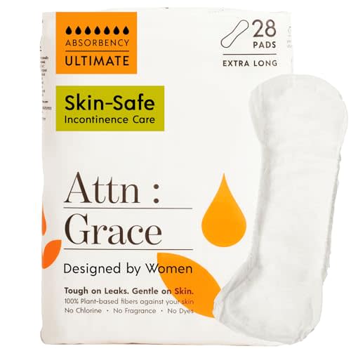 Attn: Grace Ultimate Incontinence Pads for Women, 28-Pack - Plant-Based, High Absorbency, Breathable - Overnight Pads for Heavy Bladder Leaks & Sensitive Skin