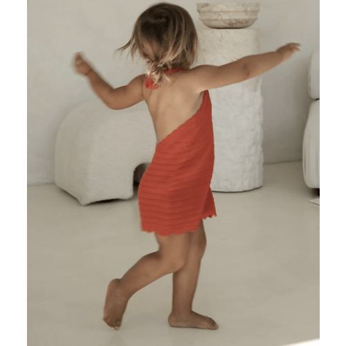 BIRDIE HALTER CROCHET DRESS - RED