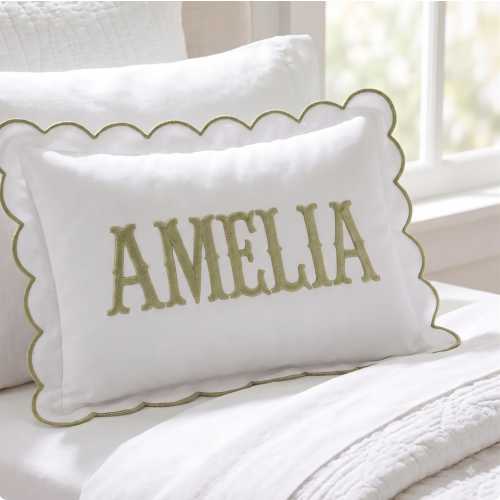 Personalized Embroidered Pillow Cover, Custom Baby Name Pillow, Scalloped Nursery Pillow, Baby Shower Gift