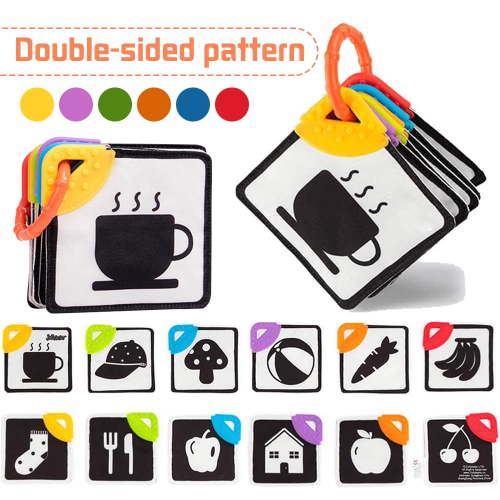 AMERTEER High Contrast Baby Flashcards, Black and White Newborn Brain Development Toys, Visual Stimulation Learning Activity Cards for 0-36 Months, 6 PCs 12 Pages 4.3*4.3'' Educational Infants Gift