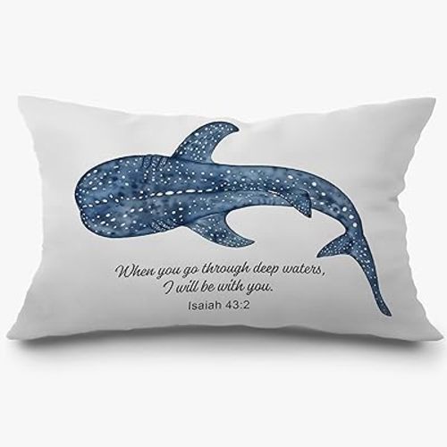 Whale Shark Christian Pillow Covers 12x20, Christian Room Decor, Religious Gifts for Women Men, Isaiah 43:2 Bible Verse Decorative Lumbar Pillow Covers for Home Bedroom Living Room
