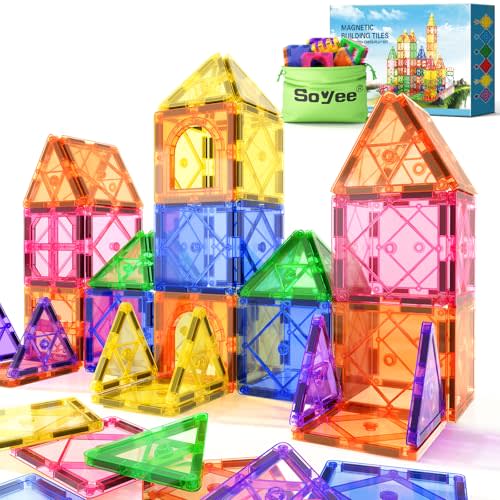 Soyee Magnetic Tiles Toddler Toys Magnetic Building Blocks for Kids Ages 3-12 STEM Educational Toys for Girls & Boys Sensory Play for Preschool Learning Birthday Chritmas Gifts Stocking Stuffers