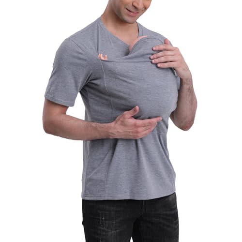 Kangaroo Shirt for Dad and Baby With Pouch - V Neck T-Shirt Baby Carrier