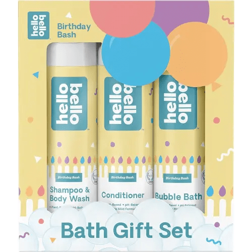 Hello Bello Birthday Bash Gift Set I Hypoallergenic Baby and Kid Bath Time Kit with Shampoo & Body Wash, Conditioner & Bubble Bath I Vegan and Cruelty Free