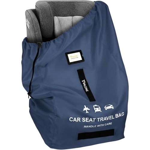 BALEINE Car Seat Travel Bag for Airplane, Water-Resistant Car Seat Bags for Air Travel, Foldable Cover with 3 Handles, Fits Toddler Carseat, Convertible and Booster Seats(Blue)