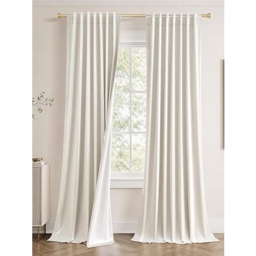 Jowels Natural Linen Blackout Curtains 108 Inches Long for Bedroom Windows