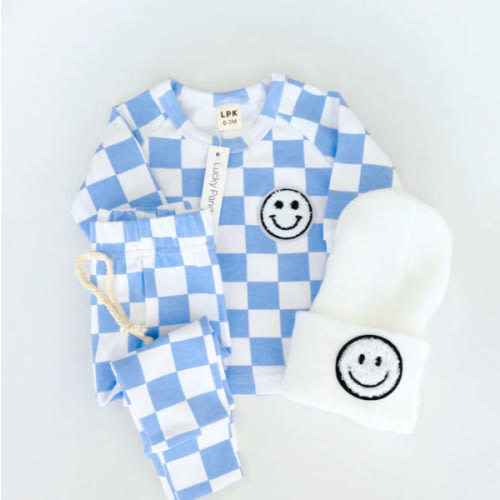 Checkered Smiley Lounge Set | Blue