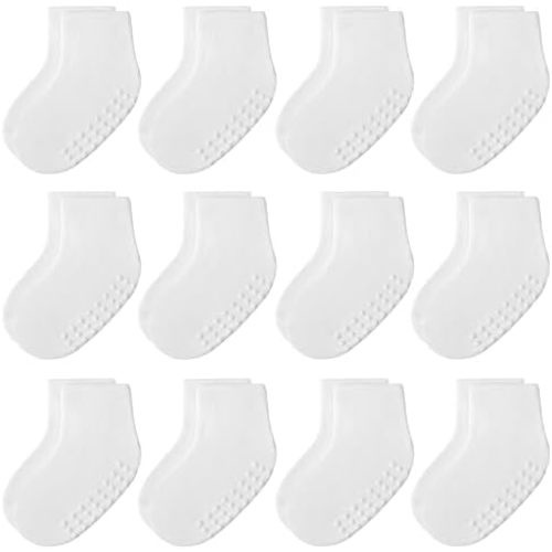JAKIDAR 12 Pair Baby Toddler Socks Non-Slip Grip Cotton Ankle Socks for Boys Girls Non Skid Soles for Infants Kids