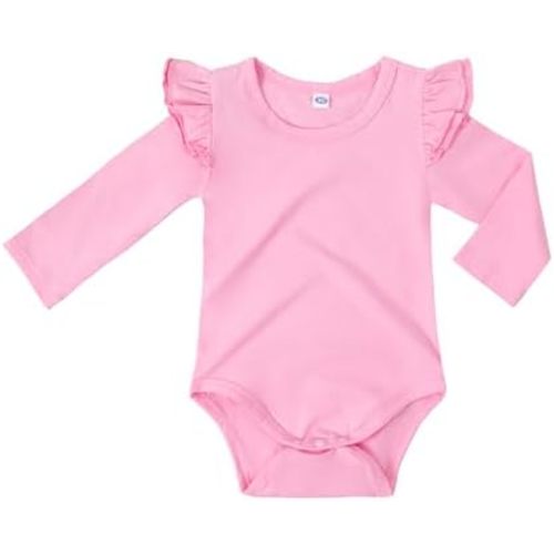 LYSMuch Baby Girls Ruffle Long Sleeve Bodysuit Infant Solid Color Top Jumpsuit Clothes