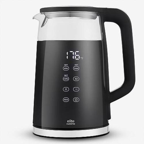Elite Cuisine 1.8Qt Double Wall Cool Touch Glass Digital Tea Kettle, Keep Warm