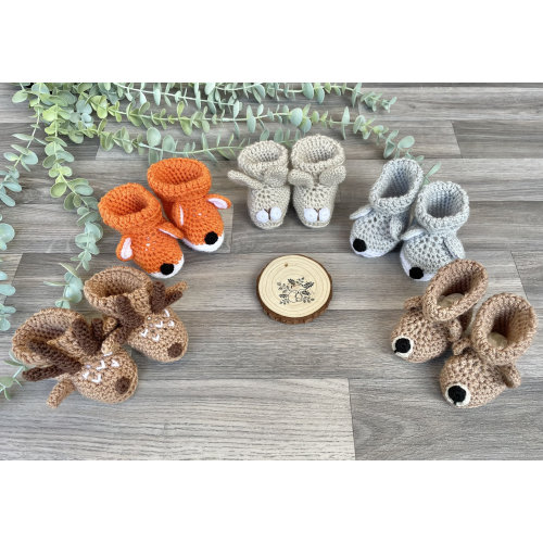 Booties | Woodland Animal | Handmade | Cot Shoes | Crochet | Fox Deer Bear Wolf Bunny | Baby Shower Gift | Newborn | Baby Keepsake |