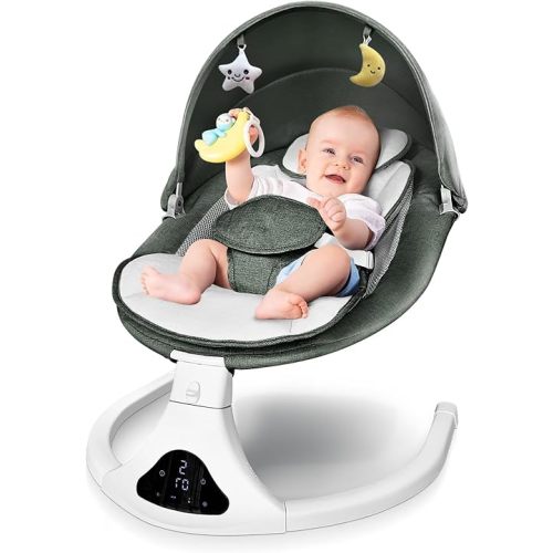 Baby Swing for Infants to Toddler| Portable Infant Swing with Remote Control, Rocker for Newborn with 5 Speeds, 3-Point Harness for Baby Boy Girl (Green)