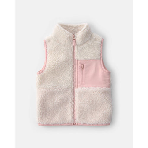 Toddler Girl Teddy Fleece Vest - Cream/Pink | Carter's