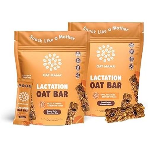 Oat Mama Peanut Butter Chocolate Chip Lactation Bars | Essential Breastfeeding Snacks with Oats, Flaxseed & Brewer’s Yeast | Milkflow Lactation Support for Nursing Moms - 10 Count