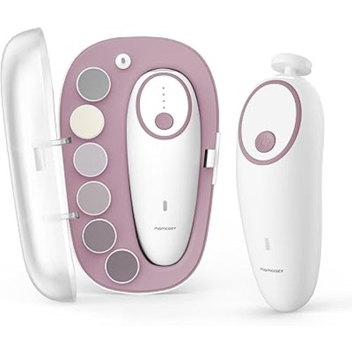 Momcozy Baby Nail File Electric, Gentle Baby Nail Trimmer Electric, Baby Nail Clipper with Night Light, 7 Grinding Head Replacement Pads, Pink