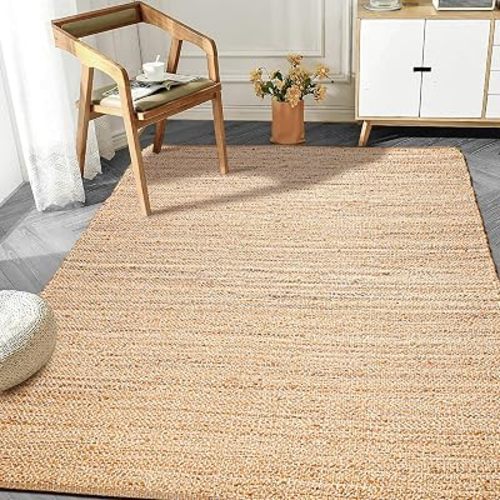 Hausattire Jute Braided Area Rug, 5x8 ft, Natural, Handwoven, Reversible
