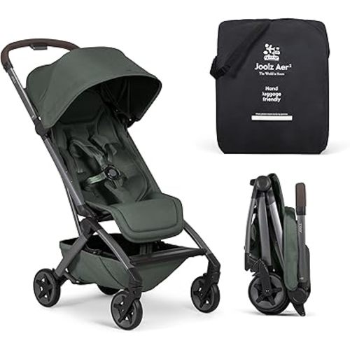 Joolz Aer2 Lightweight Travel Stroller for Baby & Toddler – One-Hand Fold, Compact Carry-On Airplane Approved, Reclining Seat, UPF 50+ Canopy, Travel Pouch, Baby Net – Forest Green