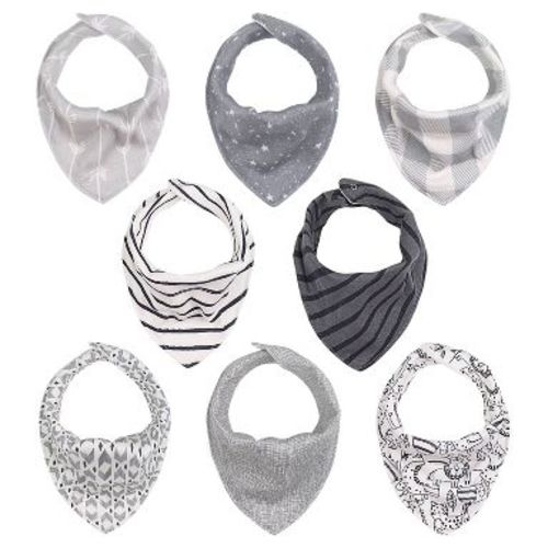 The Peanutshell Bandana Baby Drool Bibs, Unisex, Cotton, 8-Pack, Greys
