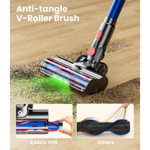 KARDV Cordless Vacuum Cleaner, 500W/40Kpa Vacuum Cleaners for Home, 60Mins Stick Vacuum with LED Display, Anti-Tangle Wireless Vacuum, 8 in 1 Lightweight Vacuum for Hard Floors Carpet Pet Hair