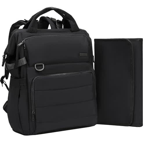 BELALIFE Baby Diaper Backpack Bag, Baby Essentials Travel Backpack for Moms Dads, with Changing Pad, Insulated Bottle Holders & Stroller Straps, Black
