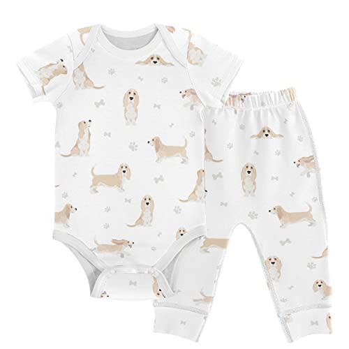 vvfelixl Baby Pants Sets Black Dachshund Long Haired Short Sleeve Baby Clothes for Boys Girls 0-24M