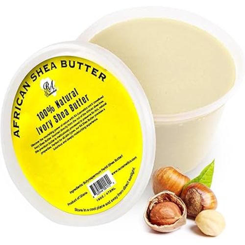 RA COSMETICS 100% Pure Shea Butter, Ivory – 16oz | Raw Unrefined African Shea Butter from Ghana | Ultra-rich Moisturizer for Dry Skin | Whipped Texture | Ideal for DIY Skincare & Haircare Routines