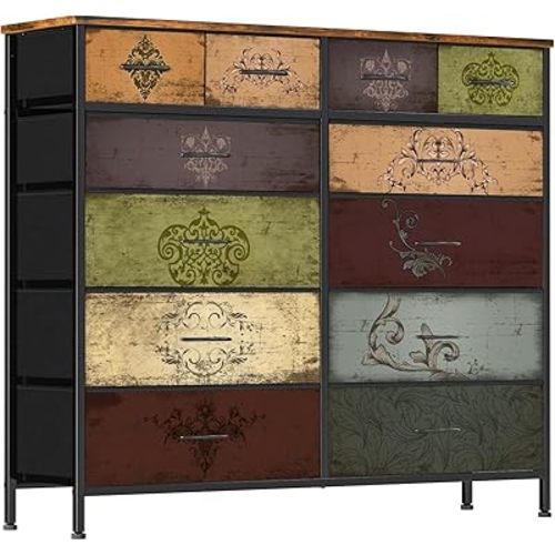 VASICAR Dresser for Bedroom with 12 Drawers, Tall Fabric Drawer Dresser, Chest of Drawers for Closet, Nursery, Bedside, Living Room, Entryway, Hallway (Pattern)