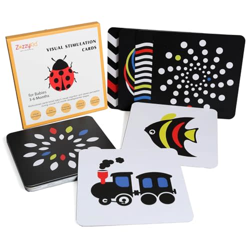High Contrast Baby Flash Cards: 50 Pages Black and White Visual Stimulation Flashcards with Colors for Newborns 3-6 Months, Brain Development Toys for Infant
