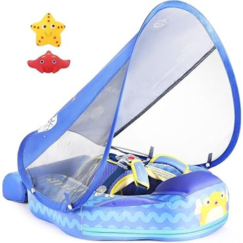 Mambobaby Float with Canopy Size Improved Non Inflatable Infant Baby Pool Float Smart Mambo Float Swim Trainer Add Tail Swim Float Mambo Float Solid Air Free Water Waist Swimming Ring
