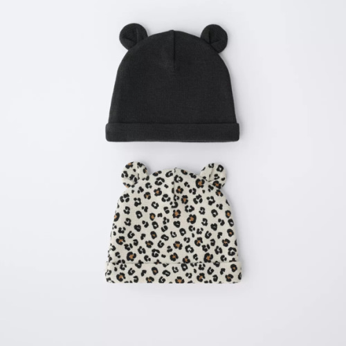 TWO-PACK OF WAFFLE KNIT EAR HATS WITH ANIMAL PRINT - Ecru | ZARA United States
