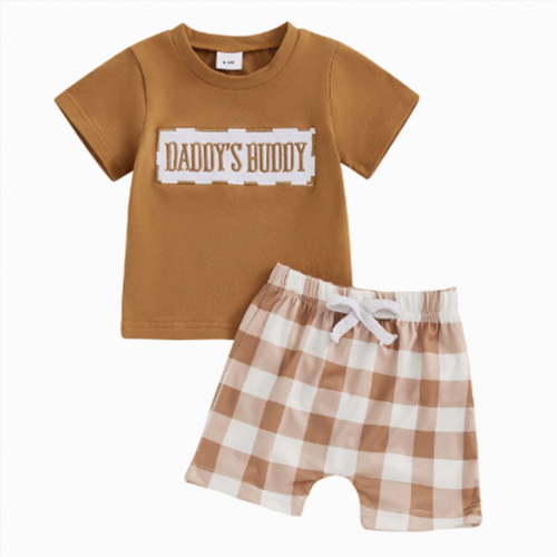 TOWED22 Toddler Baby Boy Clothes Summer Short Sleeve T Shirt and Shorts Cute Infant Baby Boy Outfits Clothing Set(Brown,18-24M)