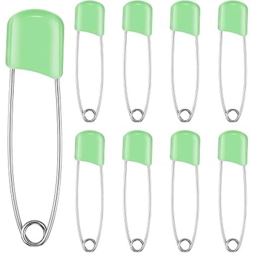 WILLBOND 50 Pcs Diaper Pins Safety 2.2 Inch Plastic Head Cloth Diaper Nappy Pins with Locking Closures Stainless Steel with Velvet Bag (Light Green)